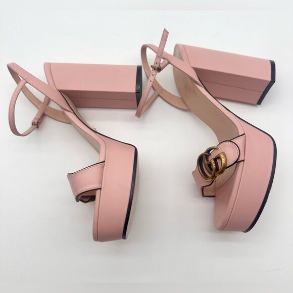 Gucci GG Marmont Platform Sandals Pink Block High Heel Ankle Strap EU 38 US 38 - Picture 5 of 13